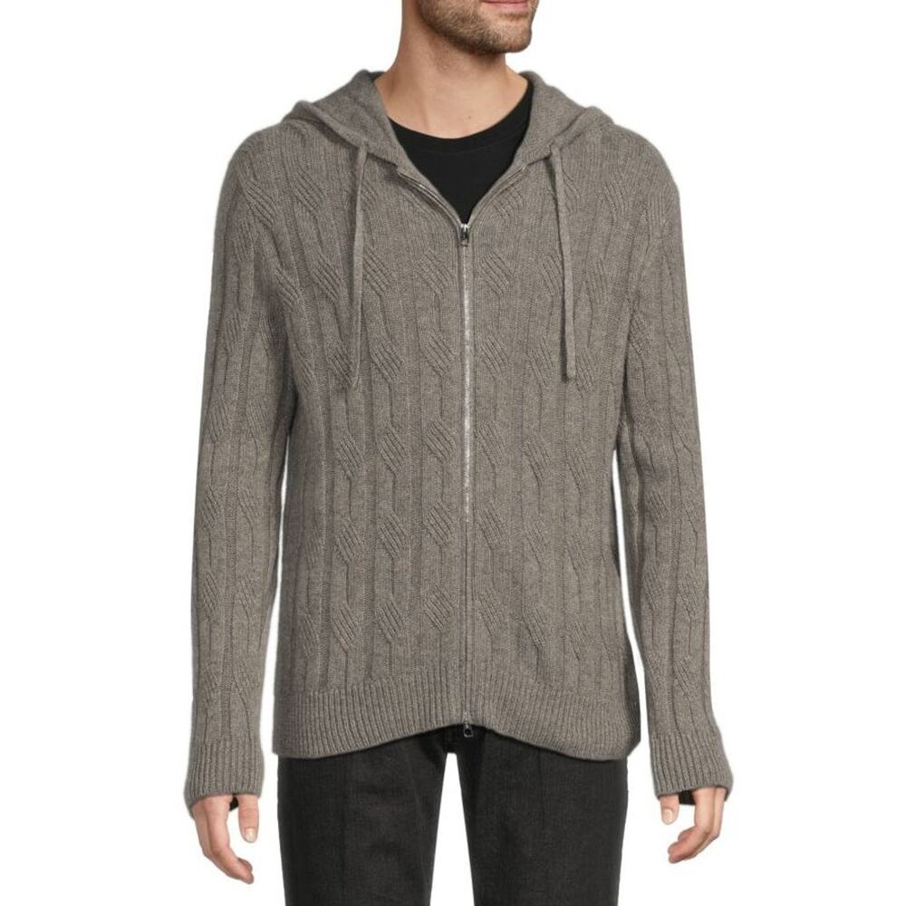 $1,995 NWT Brett Johnson Cable-Knit Gray 100% Cashmere Hoodie Jumper Size 50(40)